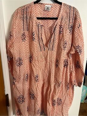 Dignity not Charity Women's Coral Zigzag Embroidered Tunic Dress